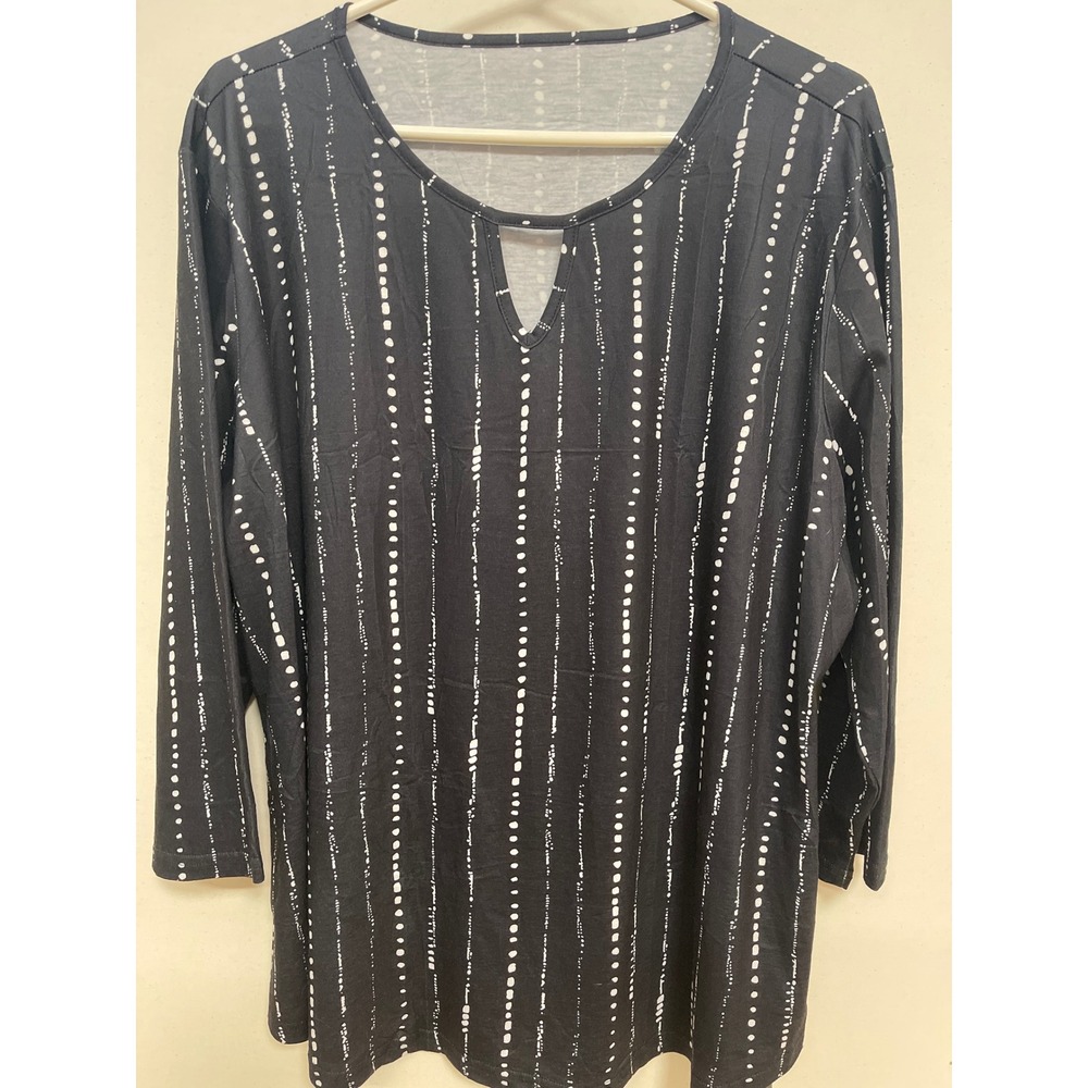 Romanstii Black White Dotted Stripe Keyhole Neck Tunic Top XXL NEW